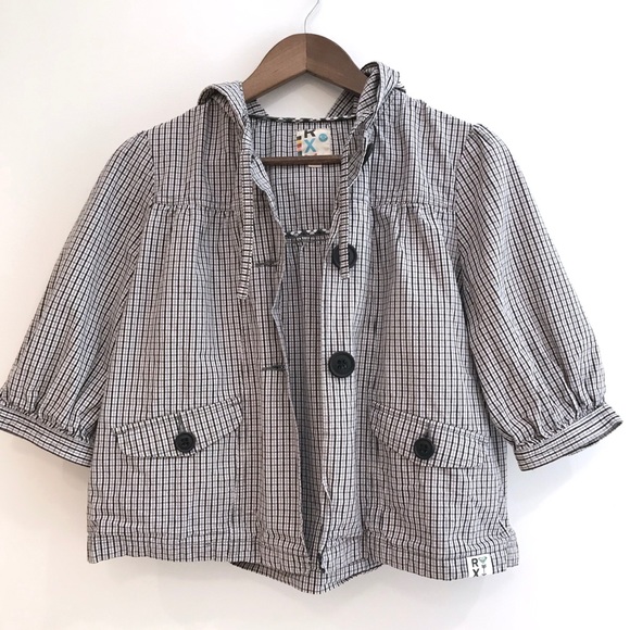 Roxy Black & White Plaid Button Front Hooded Light Spring Jacket - Picture 15 of 15
